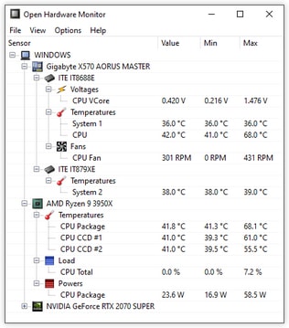 Как проверить датчики в Open Hardware Monitor — интерфейс программы